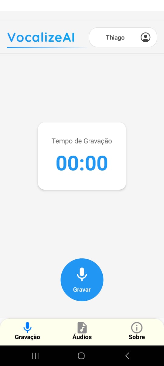 Imagem da tela inicial do aplicativo para coleta de áudios VocalizeAI